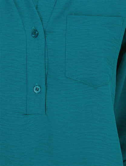 Blouse coupe boule à poiche poitrine - Bleu canard - 3