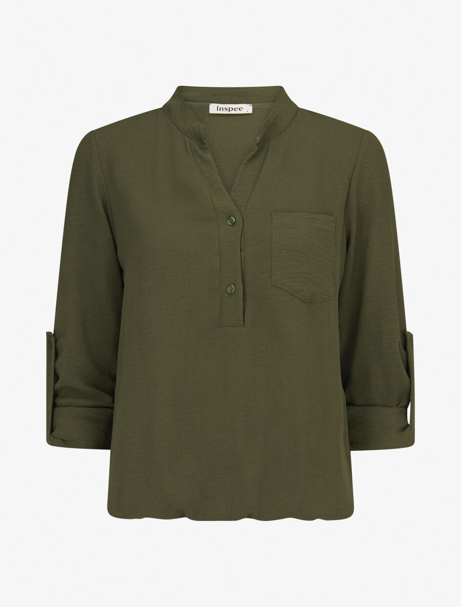 Blouse coupe boule à poiche poitrine - Kaki - 1