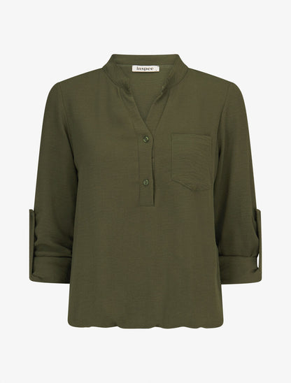 Blouse coupe boule à poiche poitrine - Kaki - 1