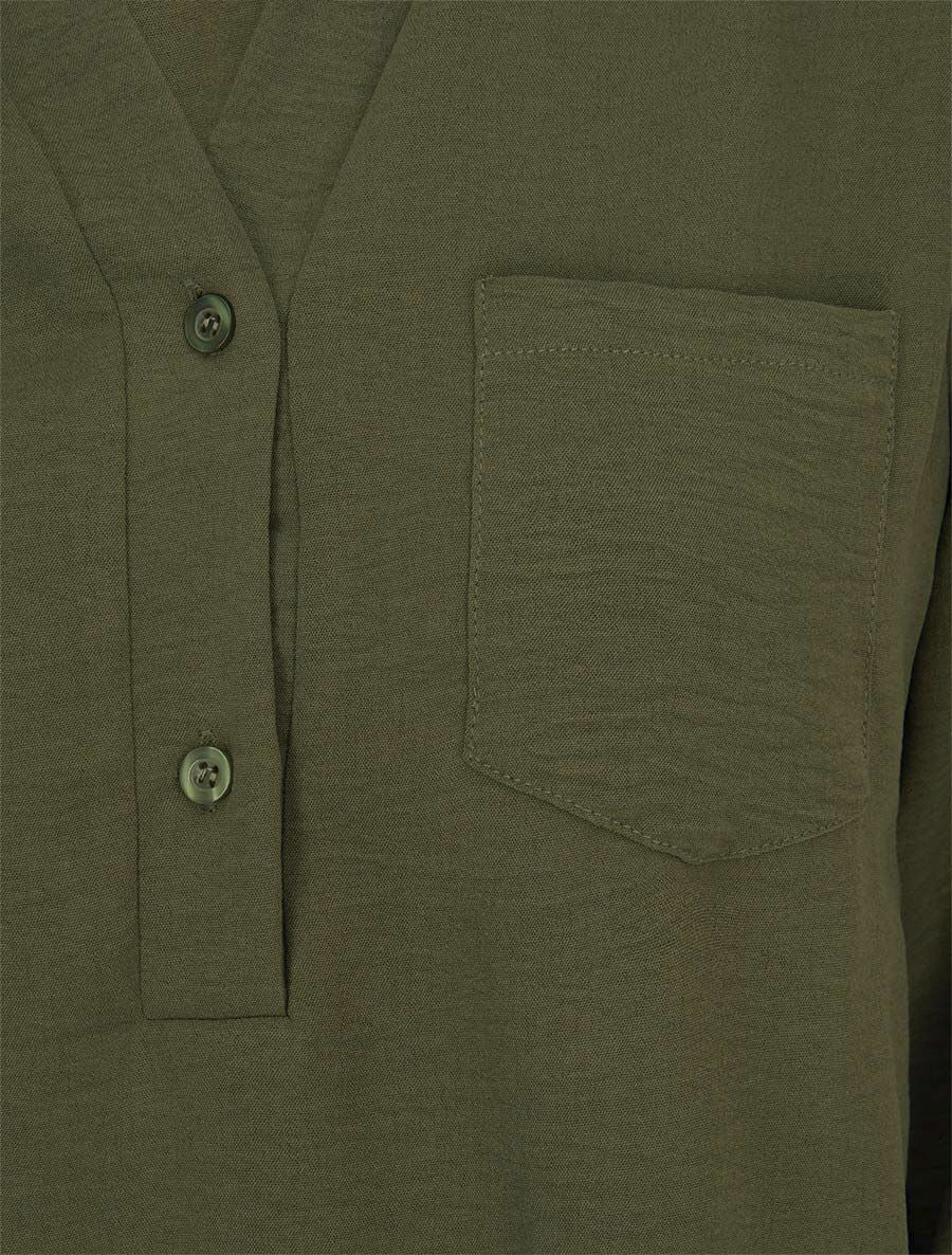 Blouse coupe boule à poiche poitrine - Kaki - 3