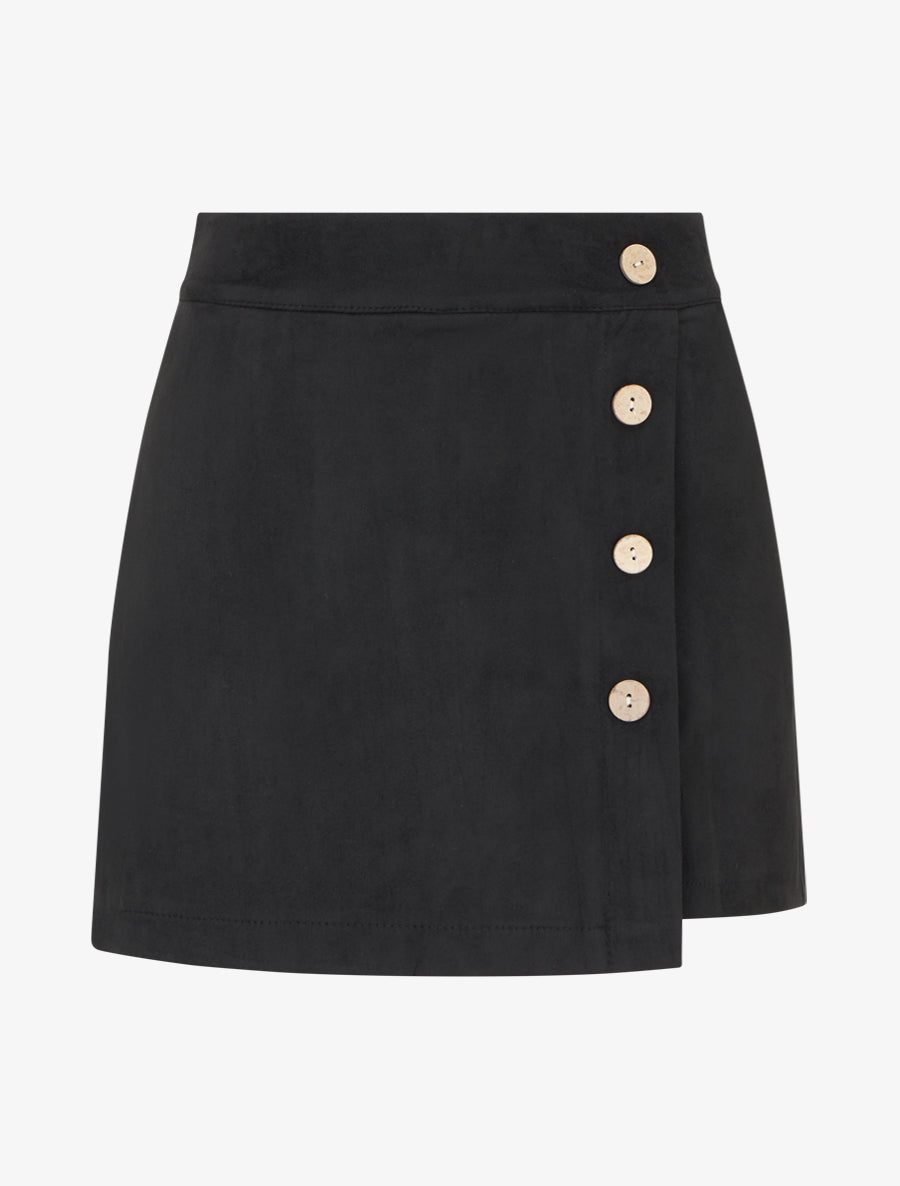 Jupe-short en suédine style portefeuille - Noir - 1