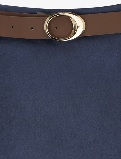 Jupe-short portefeuille en suédine à ceinture - Marine - 3