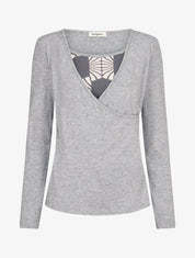 Pull fin à empiècement imprimé marguerites stylisées - Gris - 1