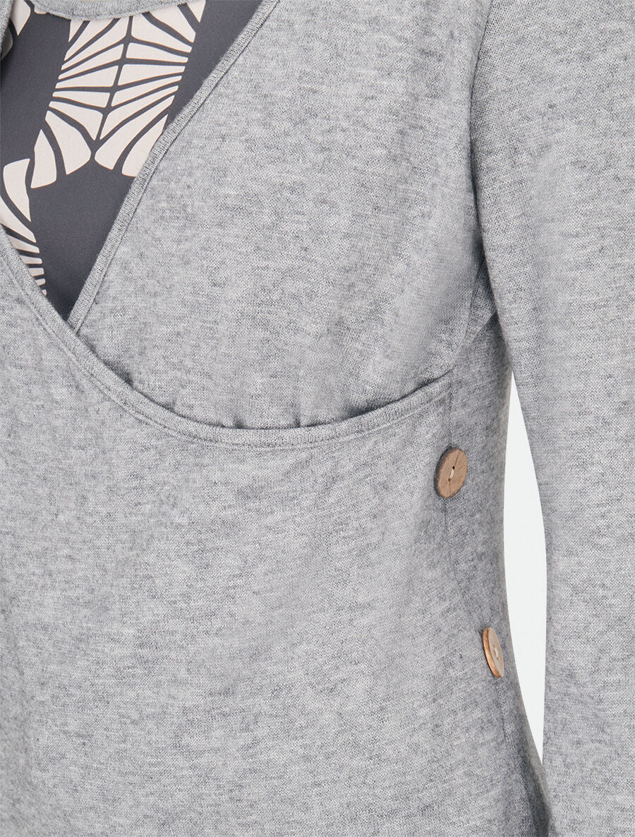 Pull fin à empiècement imprimé marguerites stylisées - Gris - 3