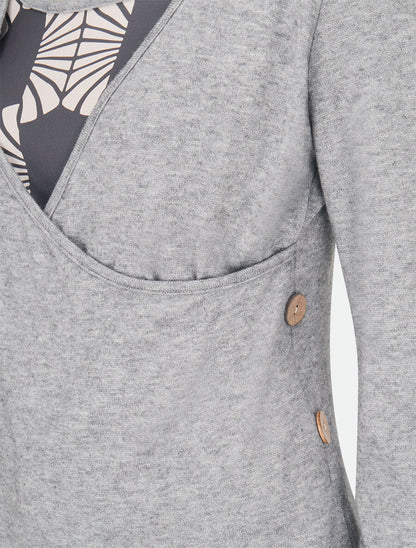 Pull fin à empiècement imprimé marguerites stylisées - Gris - 3