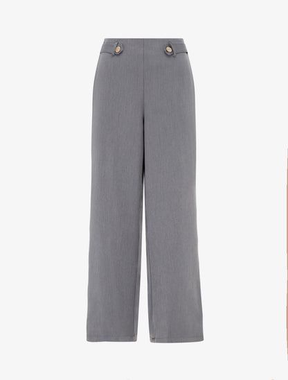 Pantalon ample taille haute à boutons décoratifs - Gris - 1