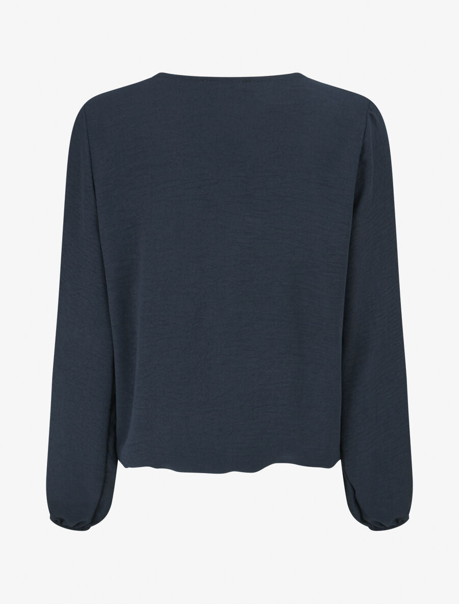 Top plissé à fleur en relief - Marine - 2