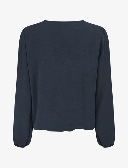 Top plissé à fleur en relief - Marine - 2