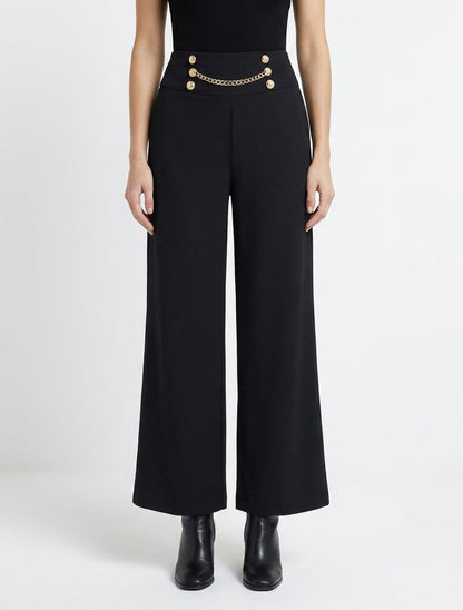 Hoch taillierte Hose mit Knöpfen und Kette - Schwarz