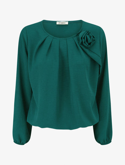 Top plissé à fleur en relief - Vert - 1