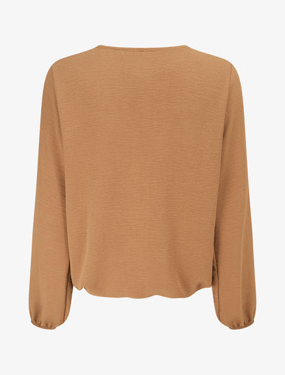 Top plissé à fleur en relief - Taupe - 2
