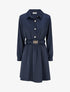 Robe satinée style chemise à manches longues - Marine - 1