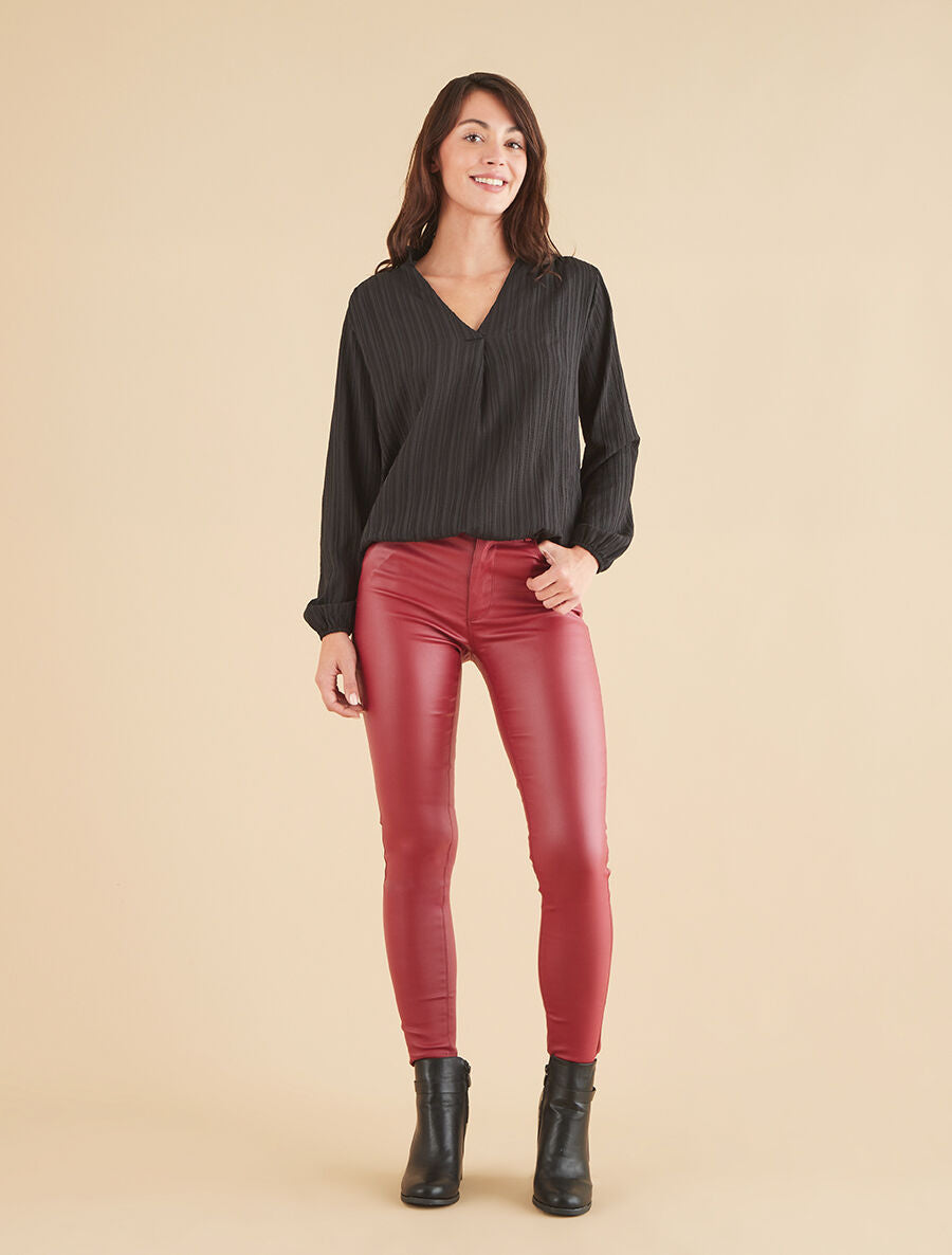 Blouse col V à plis - Noir - 4