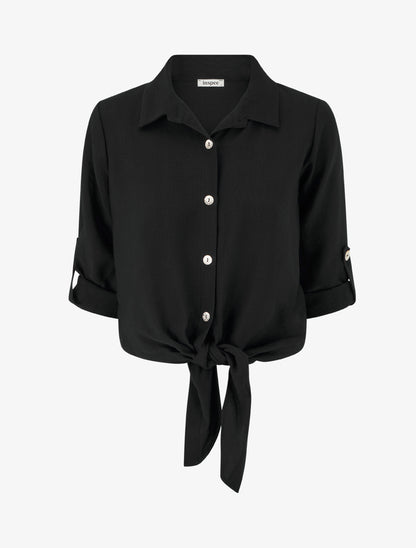 Chemise unie à nouer - Noir - 1