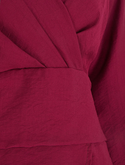 Blouse unie à col cache-coeur - Lie de vin - 3