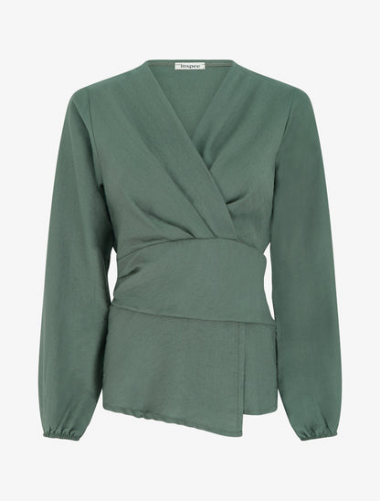 Blouse unie à col cache-coeur - Kaki foncé - 1