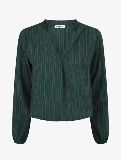 Blouse col V à plis - Vert forêt - 1