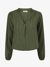 Blouse col V à plis - Kaki - 4