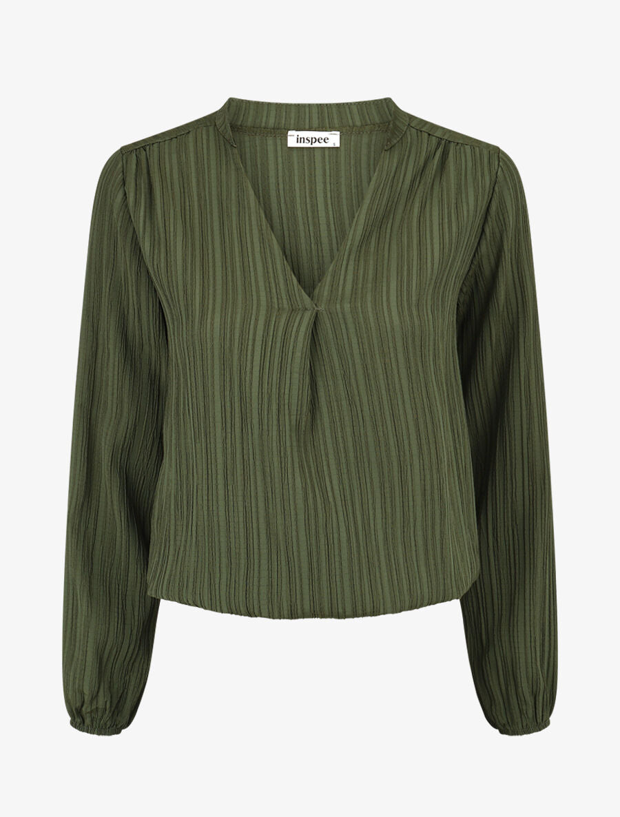 Blouse col V à plis - Kaki - 4