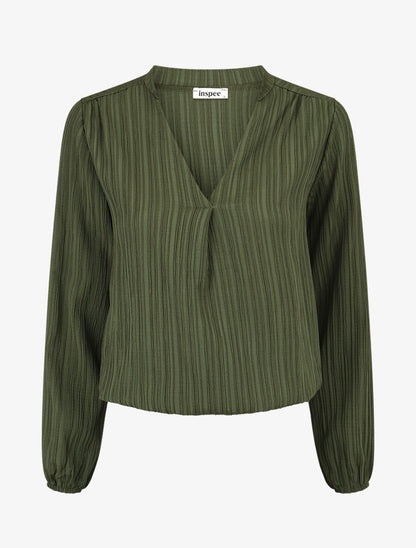 Blouse col V à plis - Kaki - 4