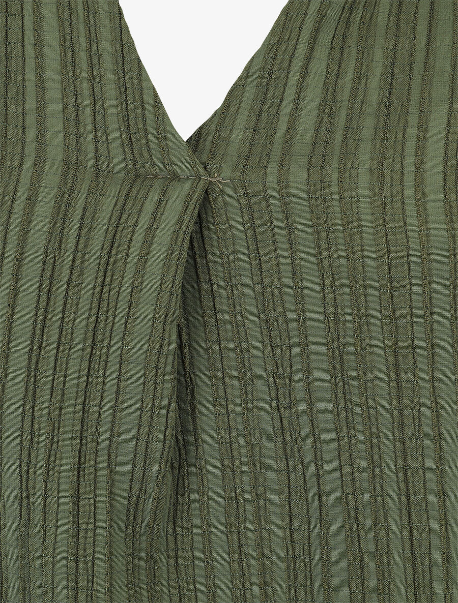 Blouse col V à plis - Kaki - 3