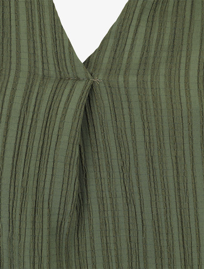 Blouse col V à plis - Kaki - 3