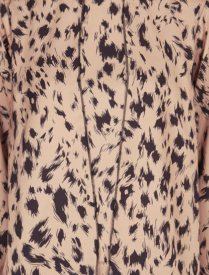 Top imprimé graphique à pans superposés - Beige - 3