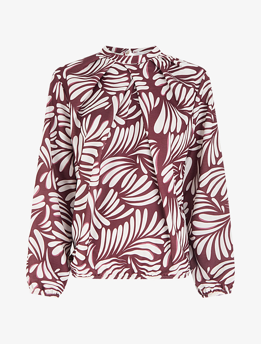 Blouse imprimé fantaisie coupe boule - Lie de vin - 1