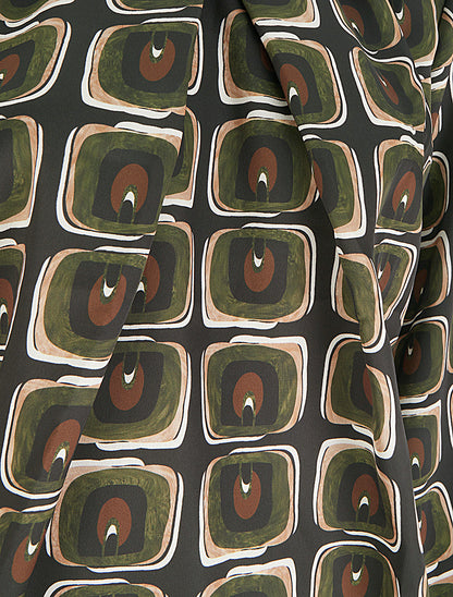 Blouse satiné imprimé rétro - Kaki - 3