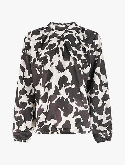 Blouse satiné imprimé vache - Chocolat - 1