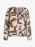 Blouse en voile imprimé abstrait coupe boule - Marron - 1
