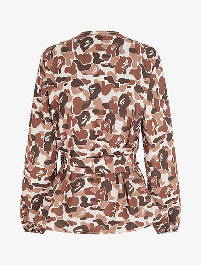Blouse style portefeuille imprimée à col cache-coeur - Marron - 2