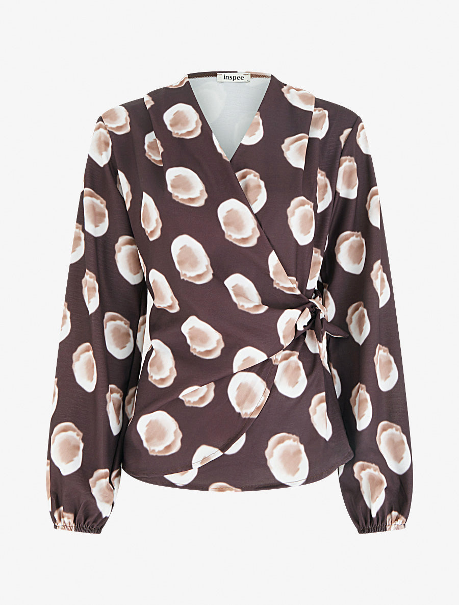 Blouse style portefeuille imprimé fantaisie - Marron - 1