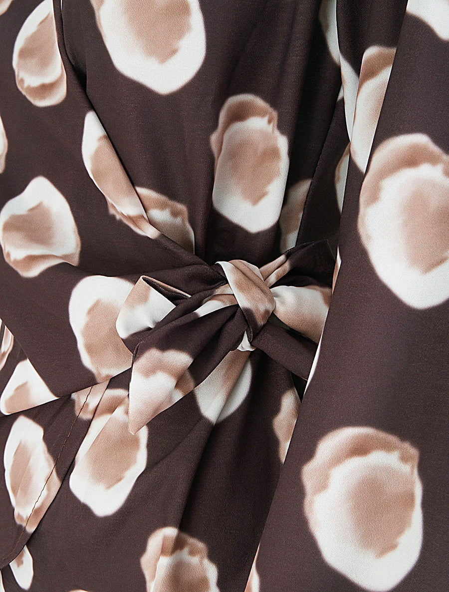 Blouse style portefeuille imprimé fantaisie - Marron - 3