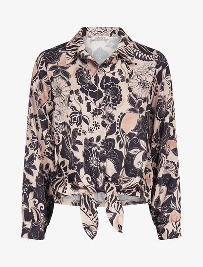 Chemise fluide à nouer imprimé fleuri - Noir - 1