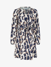 Robe satinée à manches longues et imprimé graphique - Marine - 1
