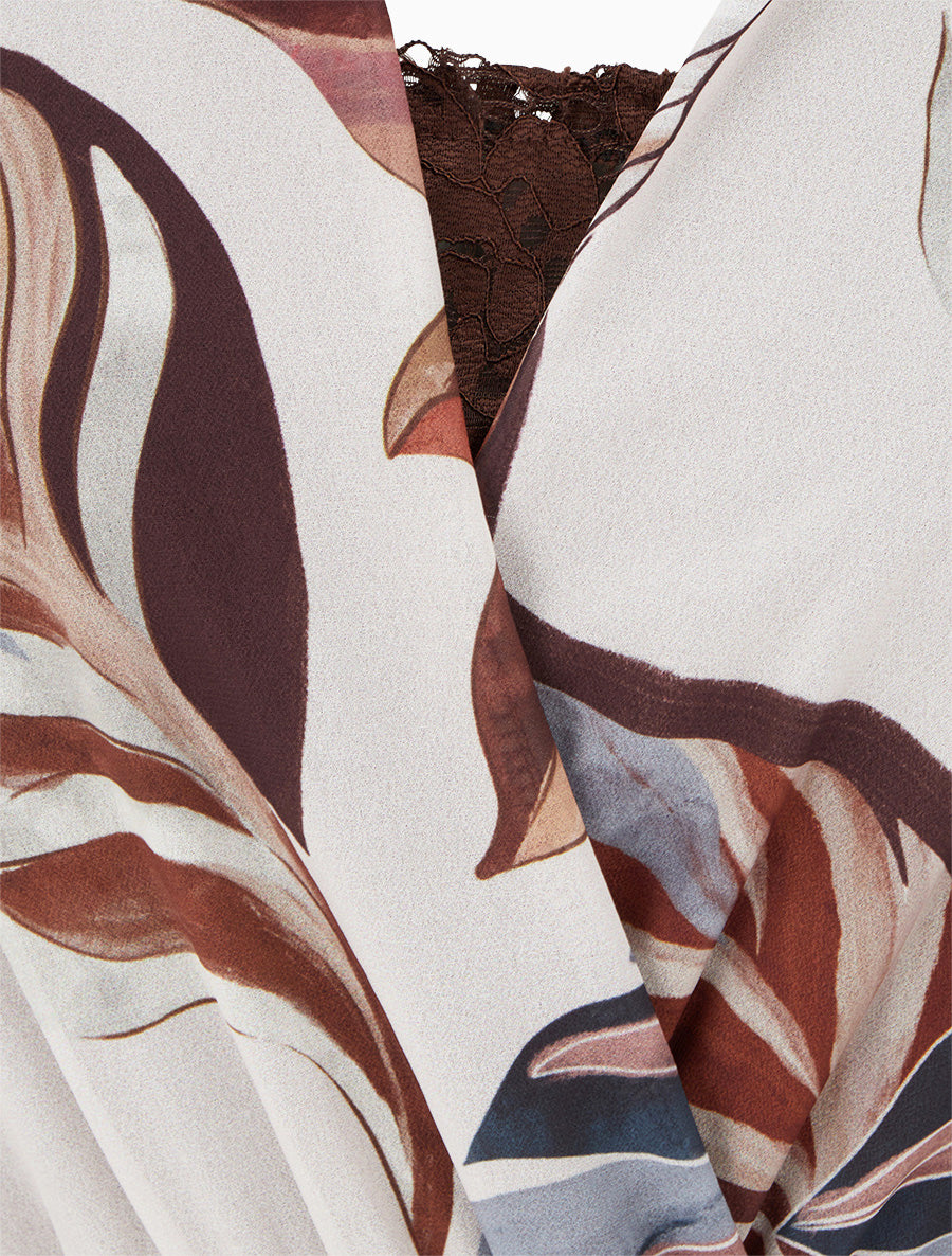 Robe évasée imprimé feuilles stylisées - Marron - 3