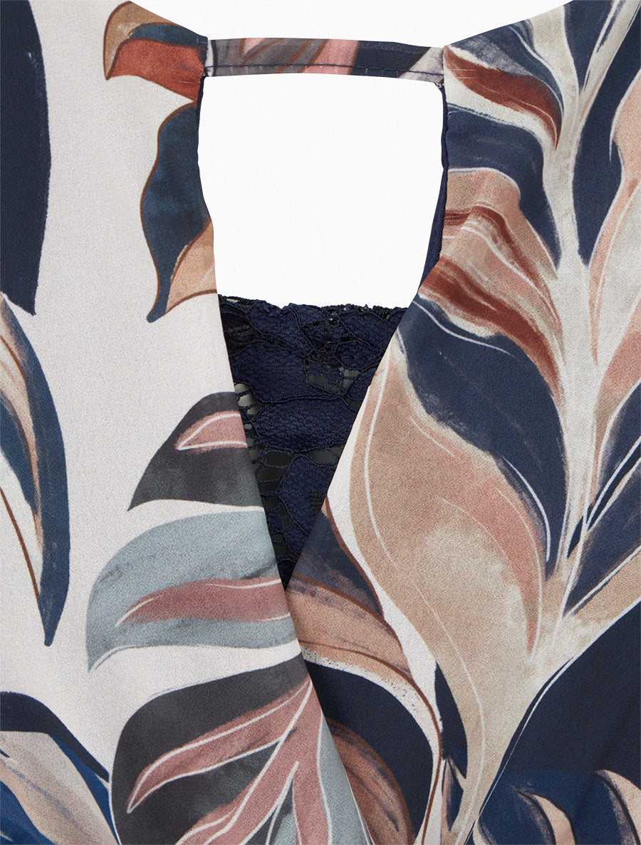 Robe évasée imprimé feuilles stylisées - Marine - 3