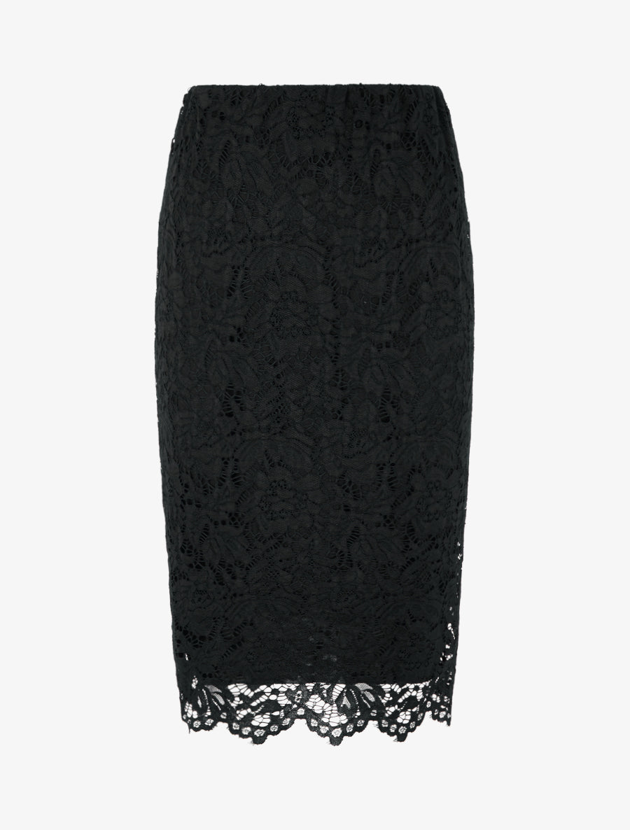 Jupe crayon en dentelle à taille haute - Noir - 1