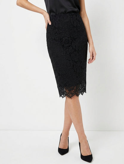 Spitzen-Bleistiftrock mit hoher Taille - Schwarz