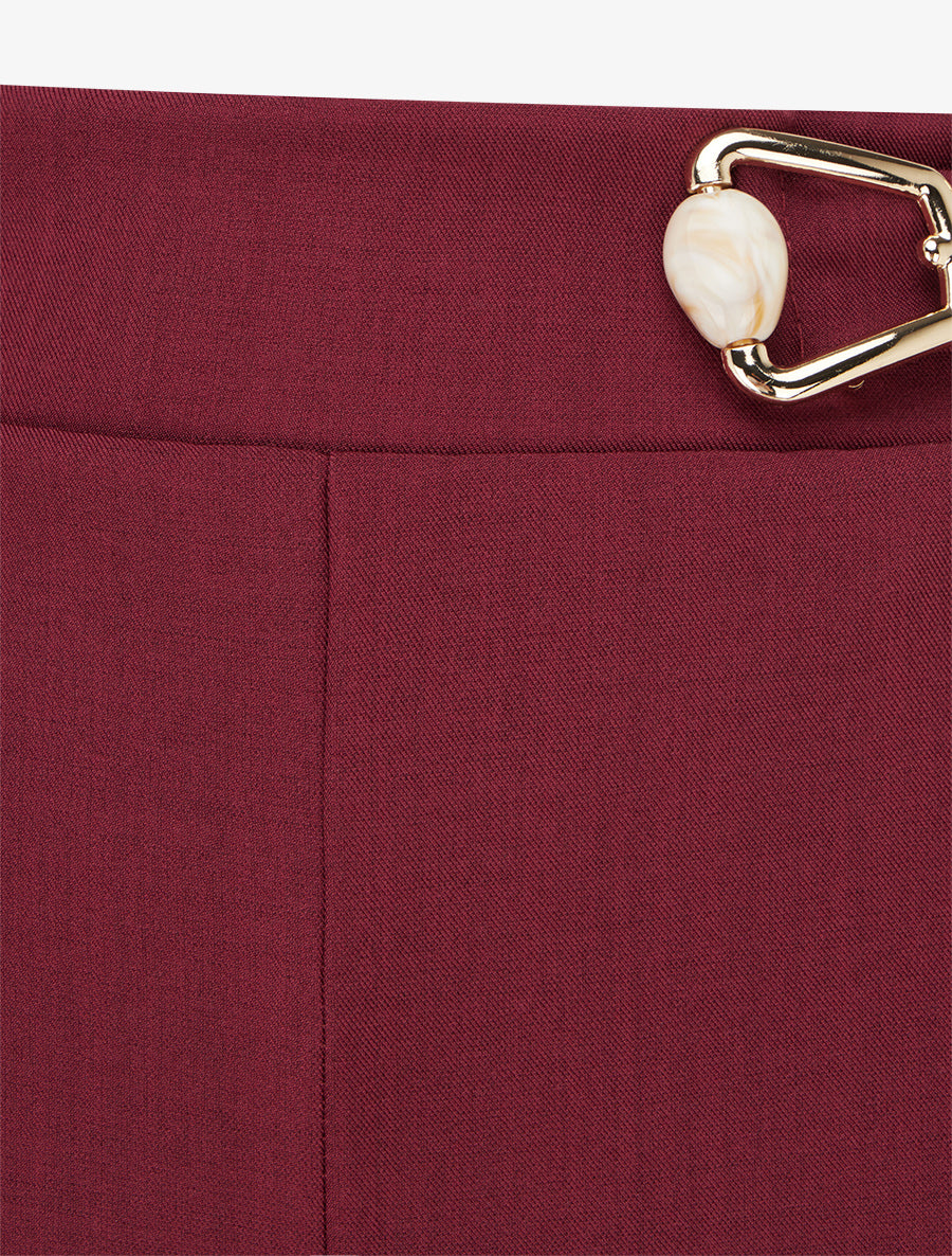 Pantalon ample taille haute à bijou fantaisie - Lie de vin - 3