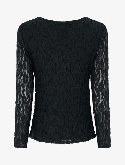 Top en dentelle à effet drapé et bijou métal - Noir - 2