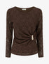 Top en dentelle à effet drapé et bijou métal - Marron - 1