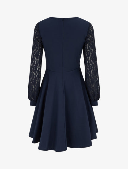 Robe patineuse à manches longues en dentelle - Marine - 2