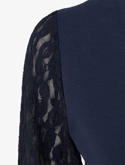 Robe patineuse à manches longues en dentelle - Marine - 3