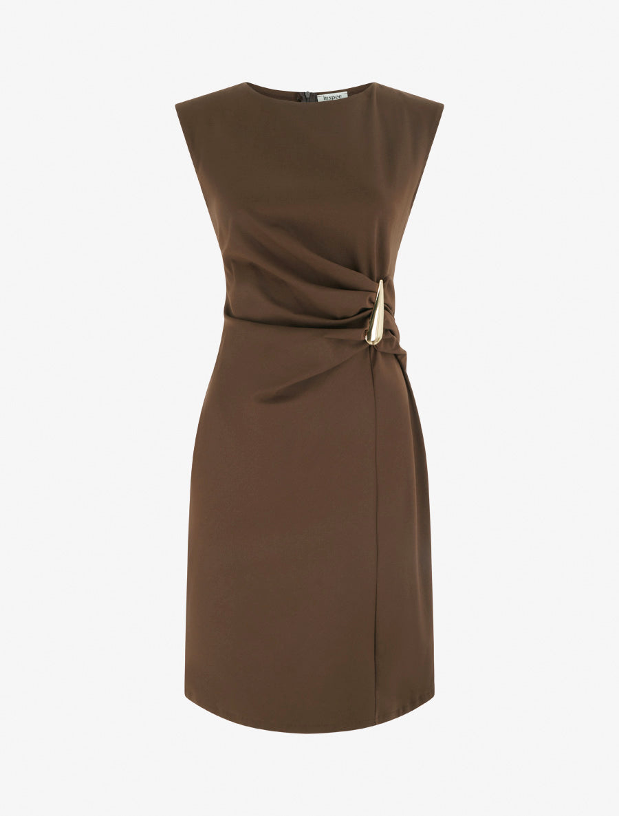 Robe sans manches effet drapé - Marron - 1