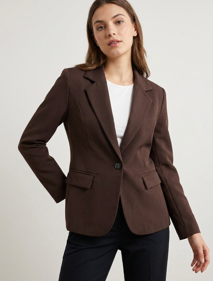 Einfarbiger Blazer mit Kerbkragen - Braun