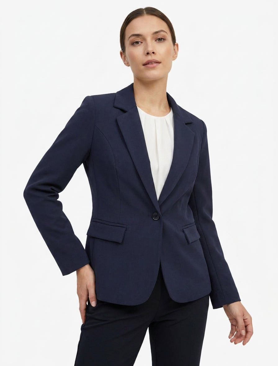Einfarbiger Blazer mit Kerbkragen - Marine
