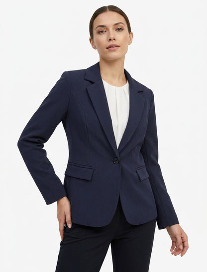 Einfarbiger Blazer mit Kerbkragen - Marine