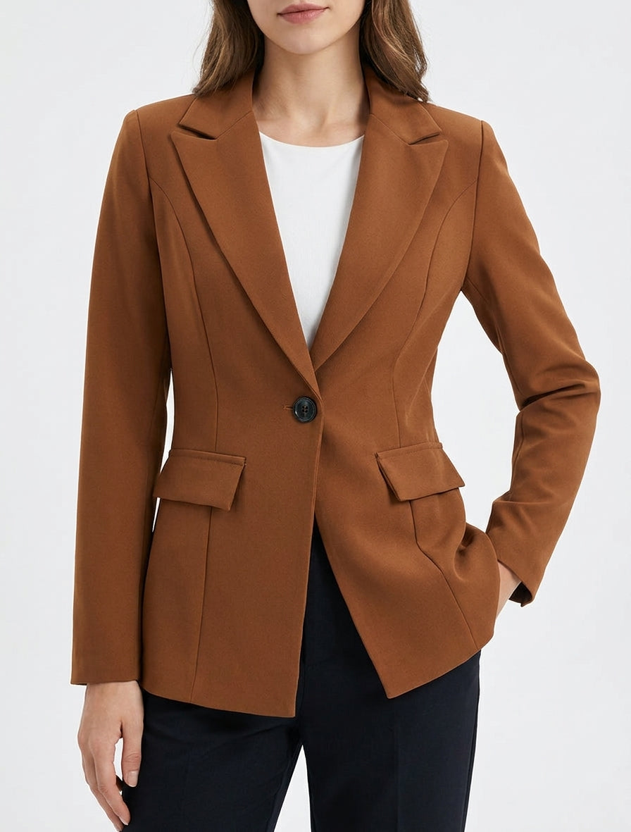 Klassisches Blazer mit Schulterpolstern - Kamel